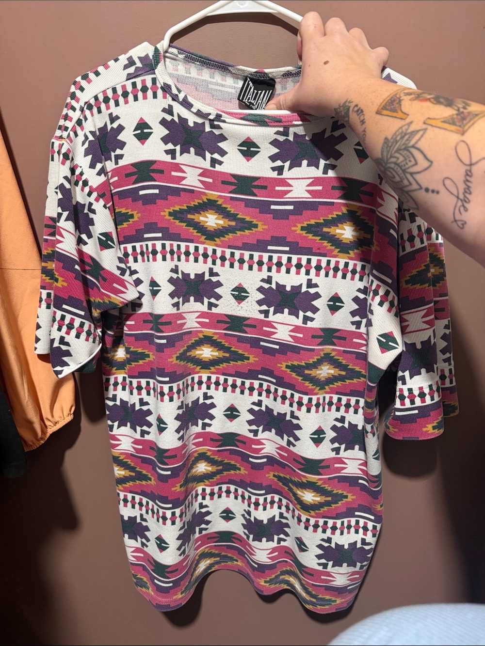 Aztec Short Sleeve Top - White Multi